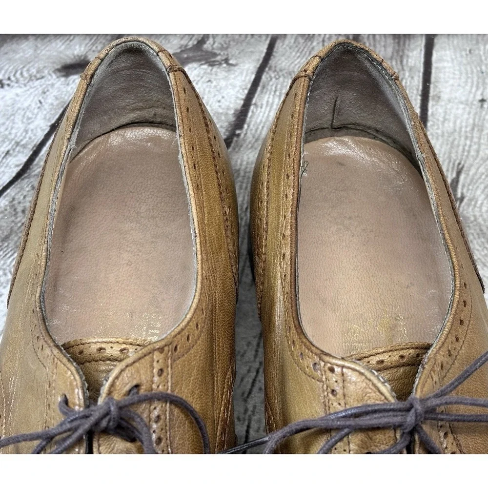 Salvatore Ferragamo Men's Tan Leather Wingtip Oxford Brogue‎ Shoes 8.5D Italy
